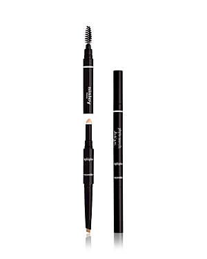 Sisley Phyto Sourcils Design 3 in 1 Brow Architect Pencil in #1 Cappuccino, featuring a pencil, highlighter, and spoolie brush in a sleek black casing.