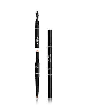 Black 3-in-1 brow pencil with a retractable design, featuring a spoolie brush, a pencil tip for filling, and a highlighter end for brow definition.