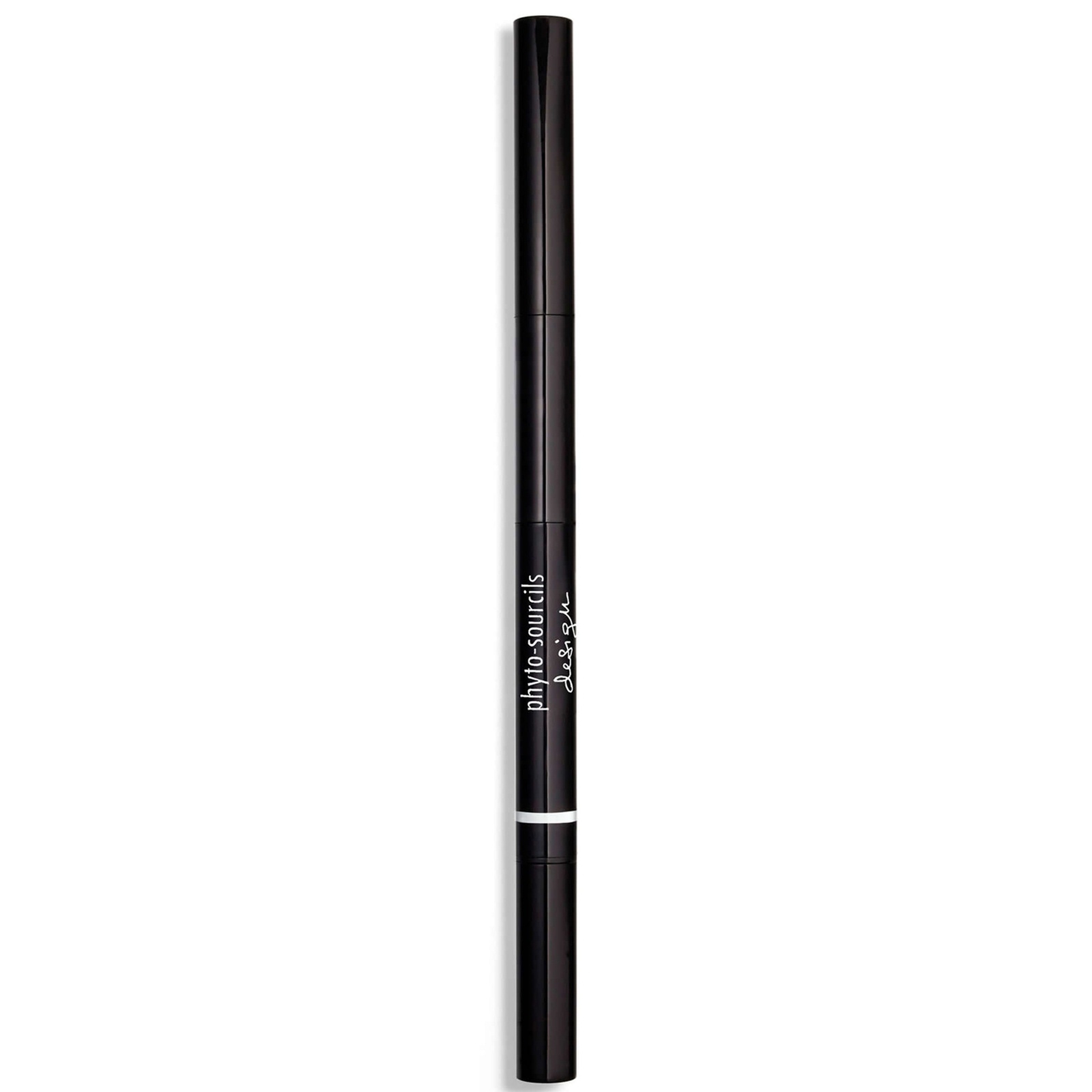 Black eyebrow pencil with a sleek design, featuring the brand name "Sisley" and "Phyto-Sourcils" in white lettering, showcasing a dual-ended applicator for precise eyebrow styling.