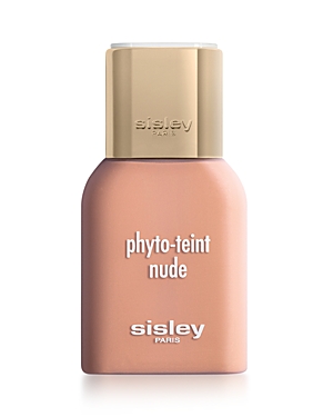 Light pink bottle with a gold cap, labeled "phyto-teint nude" and "sisley paris," containing 30ml of foundation.