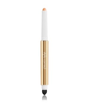 A dual-ended correcting pen featuring a peach-toned tip and a black blending sponge, with a sleek gold and white design.