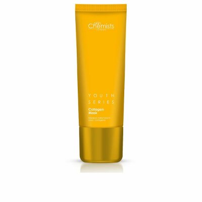 Yellow tube of Skinchemists Youth Series 1% Collagen Mask, 50ml, featuring a sleek design with gold accents and clear branding on the front.