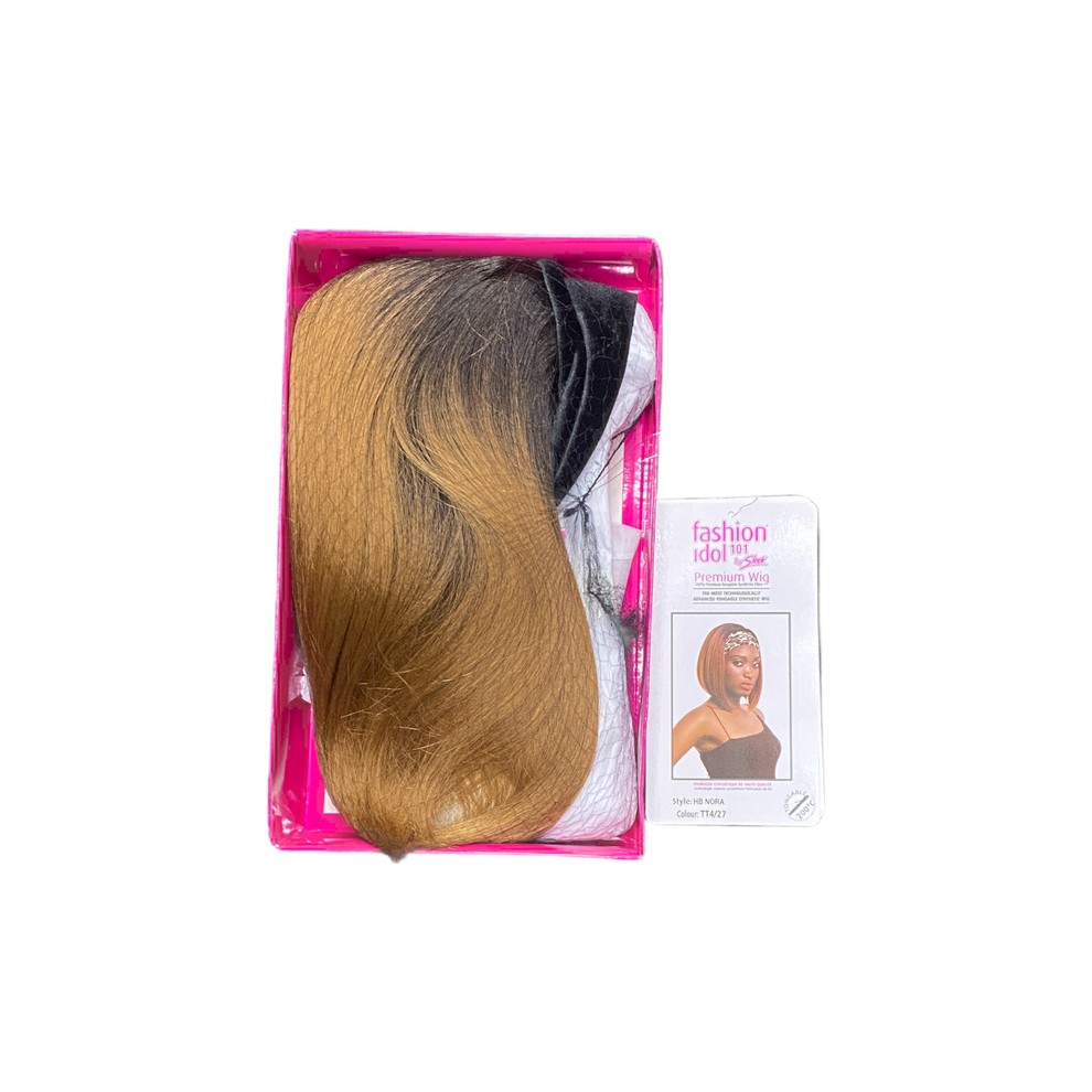 Sleek Fashion Idol 101 Nadia Wig in TT4.27 features a blend of dark roots transitioning to a warm blonde, made from synthetic material, with a smooth, wavy texture.