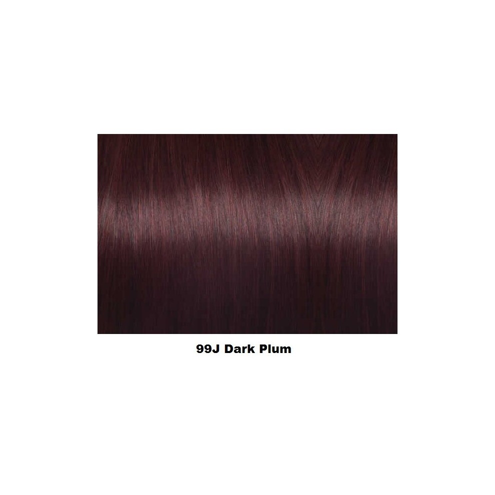 Sleek NIKKI poker straight wig in 99J Dark Plum, featuring a super long length, complete full fringe, and a rounded style with a glossy finish.