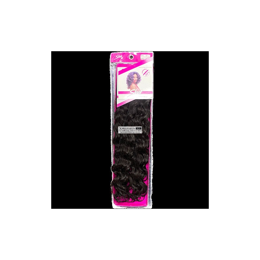 Sleek Peru Natural Weave Curl in light brown, 18 inches long, featuring soft, bouncy curls, packaged in a vibrant pink and white label with a model image.
