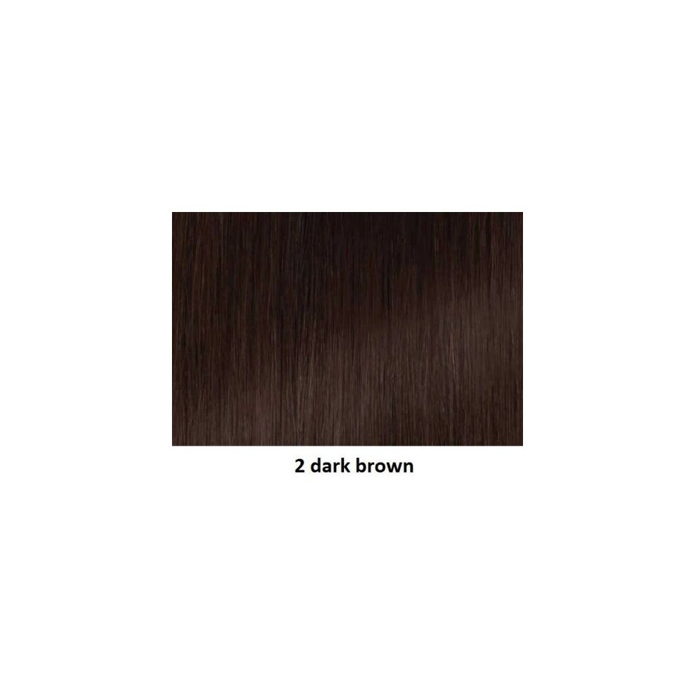 Sleek dark brown synthetic wig featuring a fringe, showcasing a smooth, straight texture ideal for a stylish look.