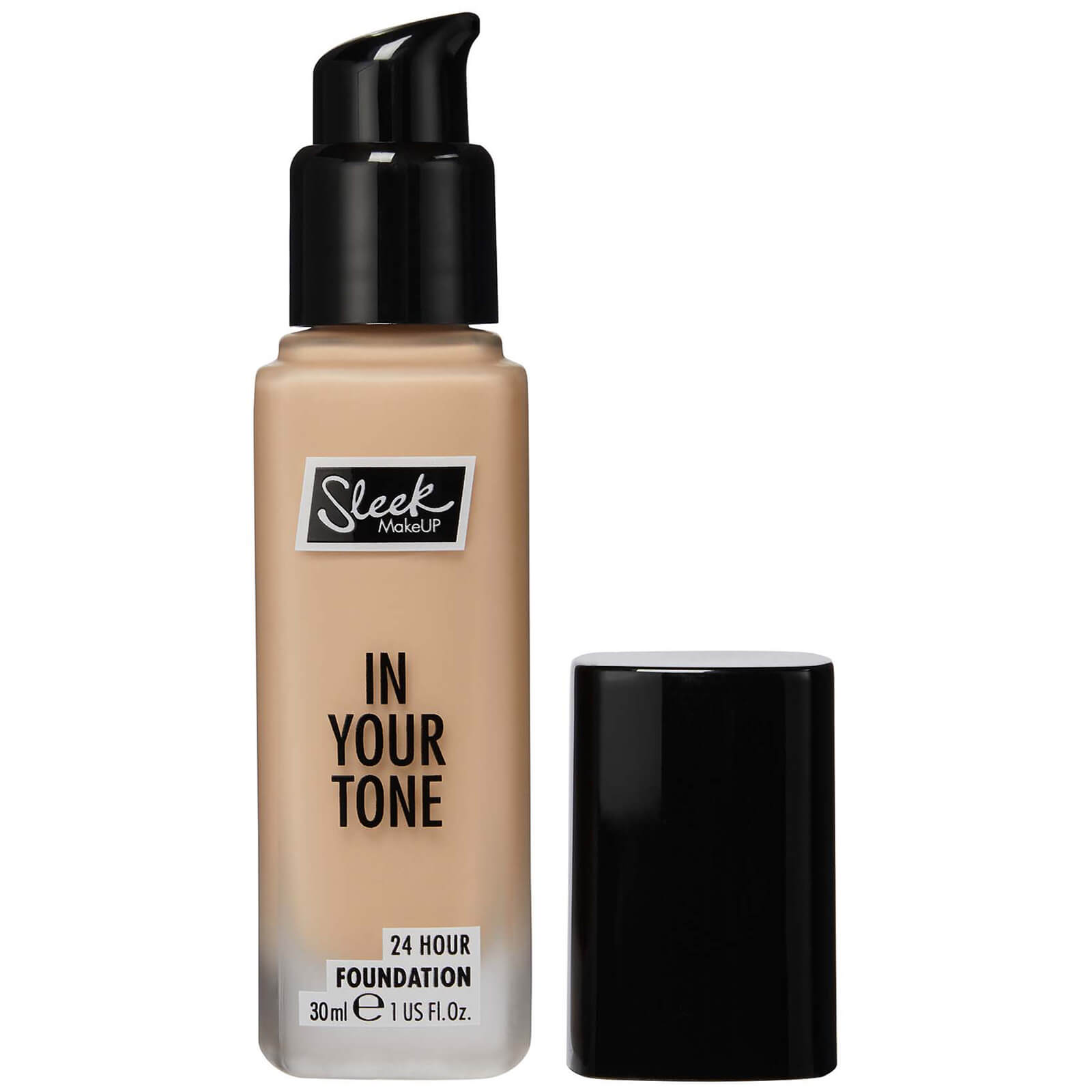 Sleek MakeUP 24hr Foundation in shade 4N, featuring a beige liquid formula in a 30ml pump bottle with a sleek black cap and label.