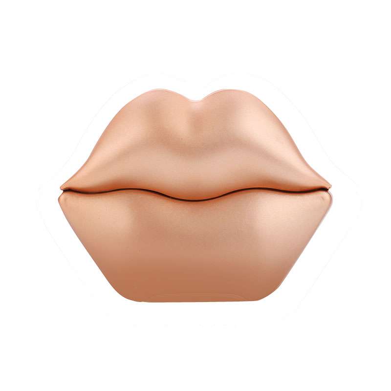 A rose gold, lip-shaped bottle of So...? Smooch Nude Eau De Parfum, featuring a smooth, matte finish and a unique, playful design.