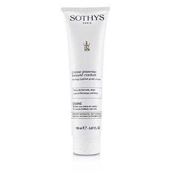 Sothys Firming Comfort Youth Cream in a sleek white tube, featuring elegant gold lettering, with a flip-top cap and labeled for skin care use, 5.07 fl oz.