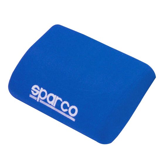 Blue foam leg support pad with a curved design, featuring the white "Sparco" logo prominently displayed on one side.