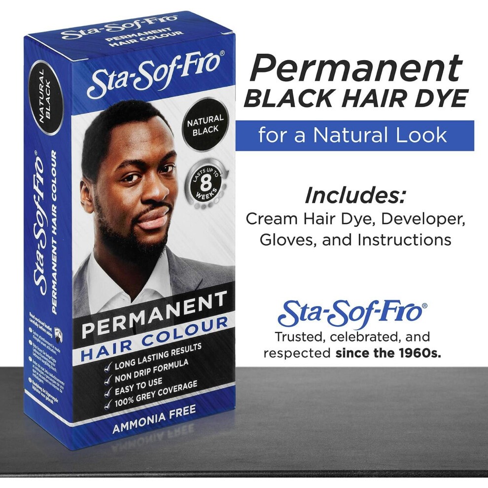 Sta-Sof-Fro Sta Sof Fro Permanent Black Hair Dye for Men - Cream Formula, Natural Black Hair Color