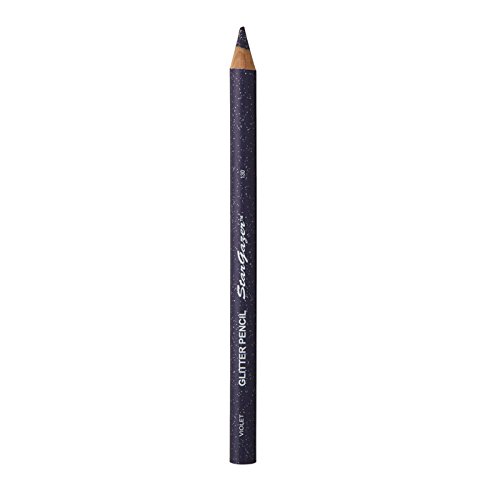 Violet glitter eye/lip pencil by Stargazer, featuring a dark purple body with a starry design and a sharpened tip for precise application.