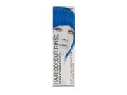 Stargazer Semi-Permanent Hair Colour Dye in Coral Blue, featuring a vibrant blue shade, sleek packaging, and a model with striking blue hair on the front.