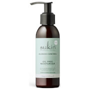 Sukin Blemish Control Oil Free Moisturiser in a 125ml brown bottle with a black pump, featuring a light green label with white text and a leaf logo.
