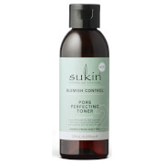 Sukin Blemish Control Pore Perfecting Toner in a 125ml dark bottle with a black cap, featuring a light green label with white text and a minimalist design.