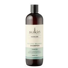 Sukin Natural Balance Shampoo in a 1L dark brown bottle with a black cap, featuring a cream label and teal accents, promoting natural hair care.