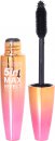 Sunkissed 5 in 1 Max Effect Mascara in a sleek gradient pink and gold tube, featuring a large, fluffy black brush for voluminous lashes, 12ml size.