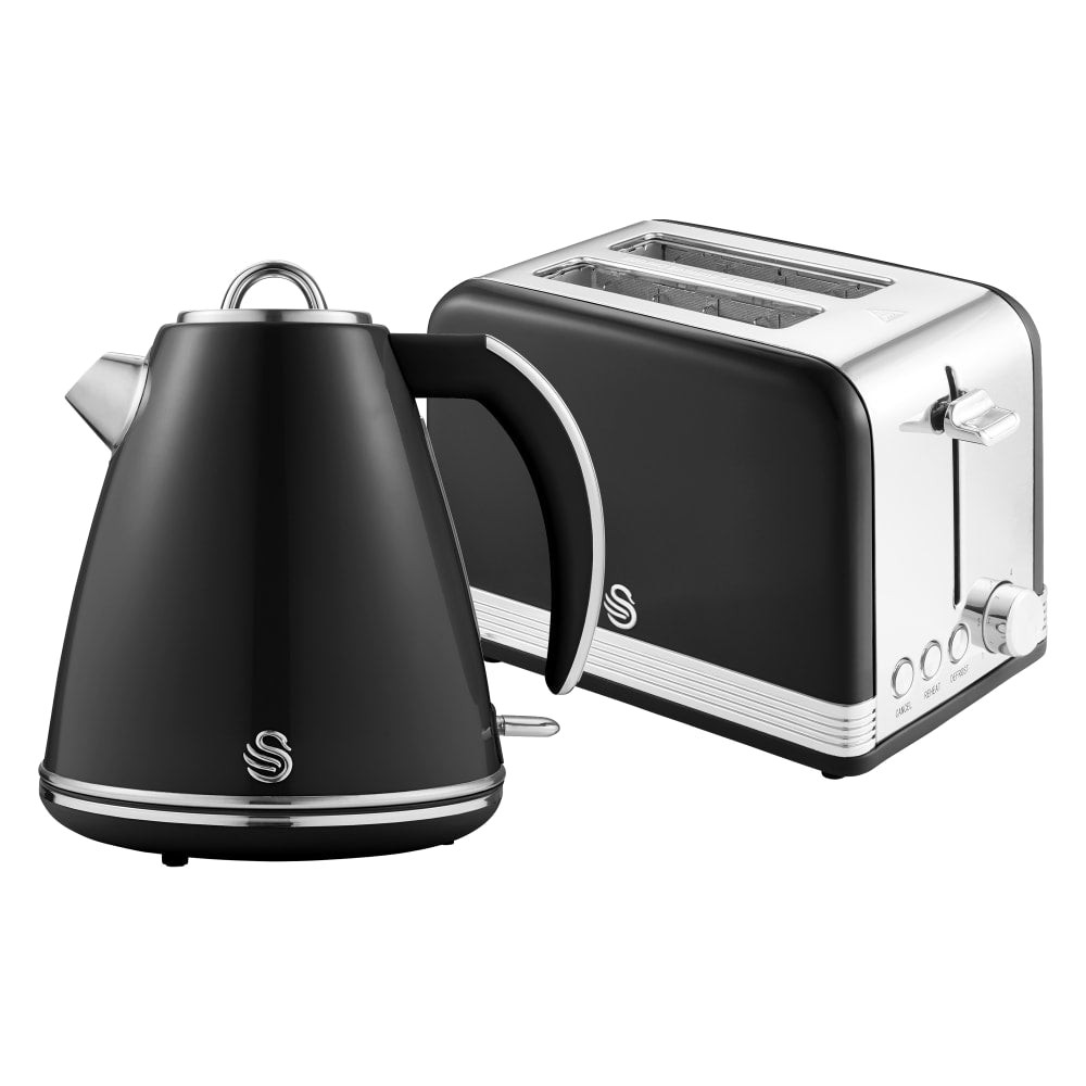Swan Retro Kitchen Set, 1.5L Fast Boil Kettle & 2 Slice Toaster in Black - image 2