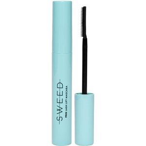 SWEED Lash Lift Mascara in Black features a sleek light blue tube with a black wand and bristles, designed to enhance and lift eyelashes for a dramatic look.