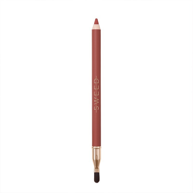 Sweed Lip Liner in a sleek, matte rose-red pencil with a gold-toned brush tip for blending, featuring the brand name "SWEED" elegantly printed on the side.