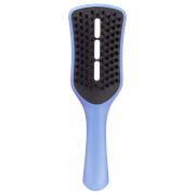 Ocean blue Tangle Teezer hairbrush featuring a wide, flat design with a black bristle area and ventilation slots for efficient blow-drying.