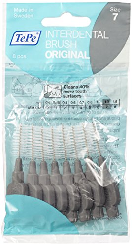 TePe Normal Interdental Brushes in a clear plastic packaging, featuring eight black brushes with thin, flexible bristles for cleaning between teeth, labeled size 7.