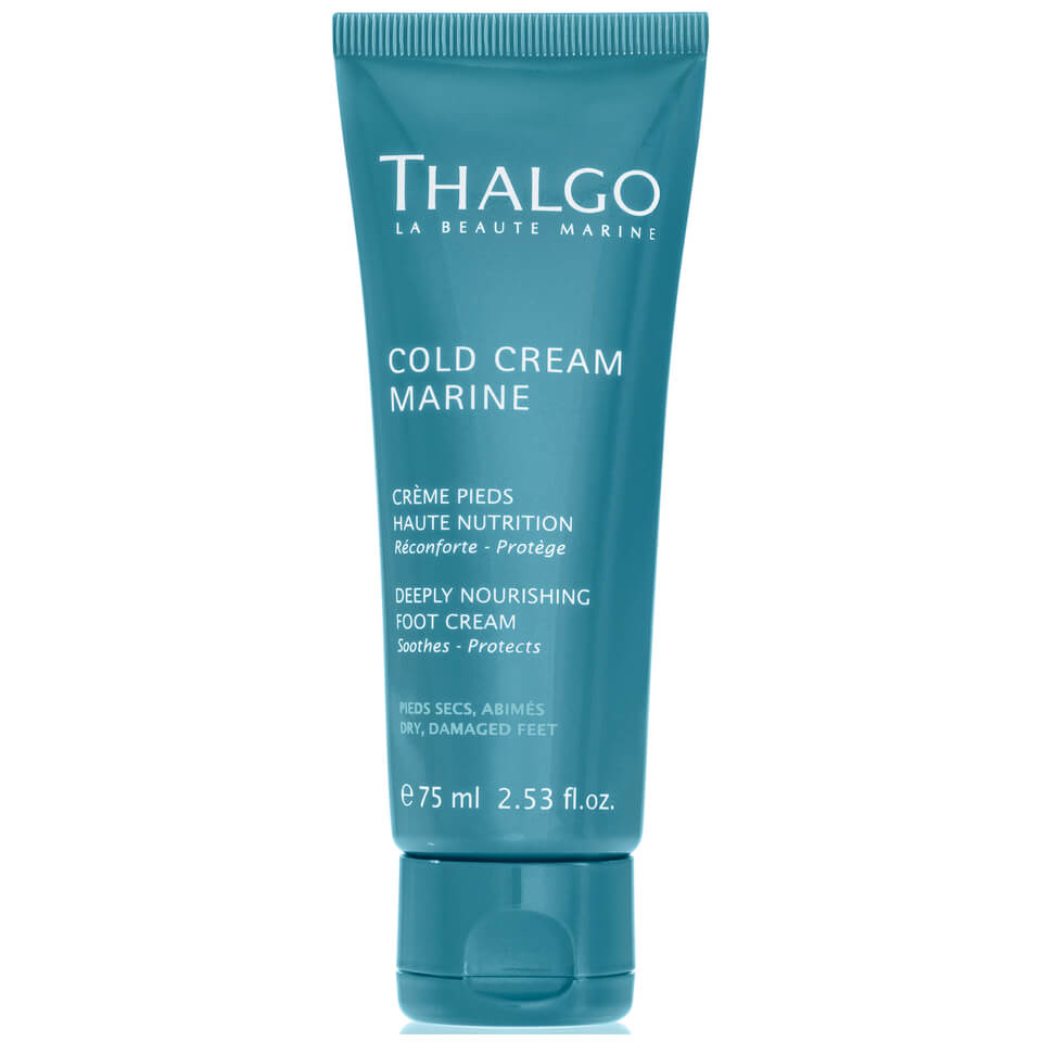 Teal tube of Thalgo Cold Cream Marine Deeply Nourishing Foot Cream, 75ml, featuring white text and a sleek design, ideal for dry and very dry feet.