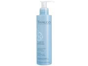Light blue bottle of Thalgo's Purete Marine Gentle Purifying Gel, 6.76 oz, featuring a pump dispenser and minimalist branding on the front.