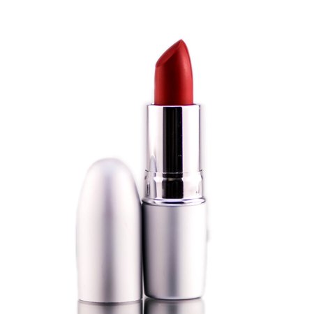 Red cream lipstick in a sleek silver tube with a rounded tip, featuring a white cap and branded label, designed by theBalm as part of the Balm Girls collection.