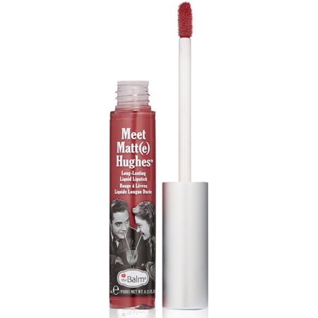 Long-lasting liquid lipstick in a charming rosy shade, housed in a clear tube with a silver cap and a doe-foot applicator, featuring vintage-inspired packaging.