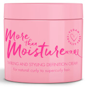 Pink jar of Umberto Giannini More Than Moisture Twirling and Styling Definition Cream, featuring bold pink text and a vegan label, designed for enhancing natural curls.