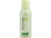 Green and white spray deodorant bottle with a minimalist design, featuring "United Dreams" branding and a floral motif, 100 ml size for women.