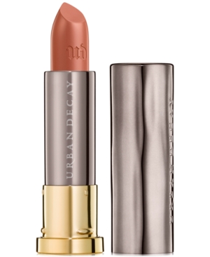 Urban Decay Vice Cream Insanity Lipstick in a sleek silver and gold tube, featuring a creamy nude shade with a soft, smooth finish.