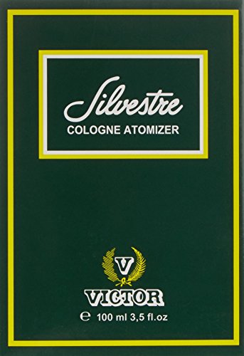Green box with a white and yellow label displaying "Silvestre COLOGNE ATOMIZER" and "VICTOR" logo, containing 100ml of eau de cologne.
