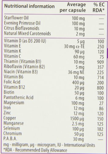 Wellwoman Original 30 Capsules by Vitabiotics in a purple and white box, featuring nutritional information on the side and a clear view of the capsules inside.