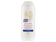 Three 250ml bottles of VO5 Give Me Moisture Conditioner, featuring a white container with a flip-top lid, adorned with purple and gold accents, emphasizing hydration for hair.