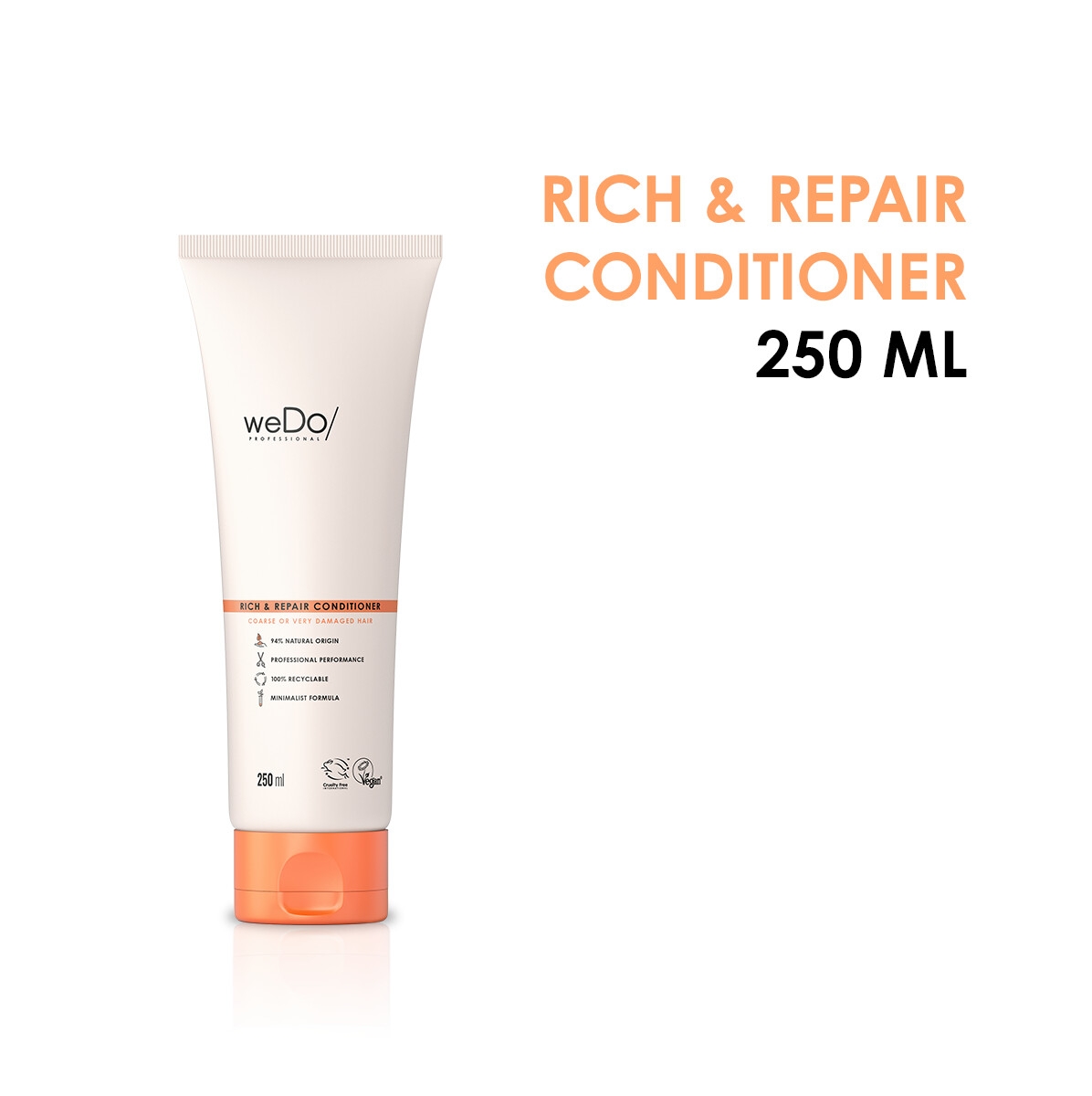 Rich & Repair WeDo conditioner in a 250ml white tube with an orange accent, featuring a minimalist design and clear labeling for easy identification.