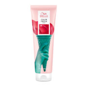Wella Professionals Color Fresh Semi-Permanent Colour Mask in a 150ml tube, featuring a vibrant red color, a sleek design, and a hand holding the tube against a soft pink background.