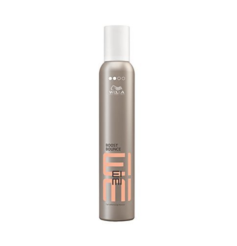 Wella Professional EIMI Boost Bounce Spray in a sleek silver canister with a white cap, featuring bold orange text and a modern design, 300ml size for added volume.
