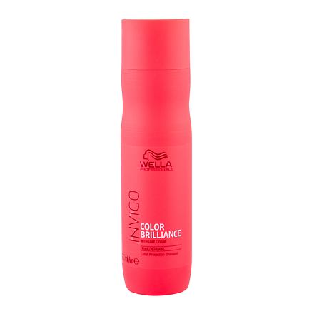 Bright pink bottle of Wella Invigo Color Brilliance Shampoo for fine hair, 250ml, featuring a sleek design and clear labeling for color protection.