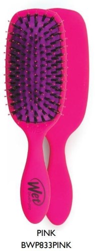 Bright pink Wet Brush Pro Shine Enhancer Maintain Brush featuring a wide, cushioned base and flexible bristles designed for detangling and enhancing shine.