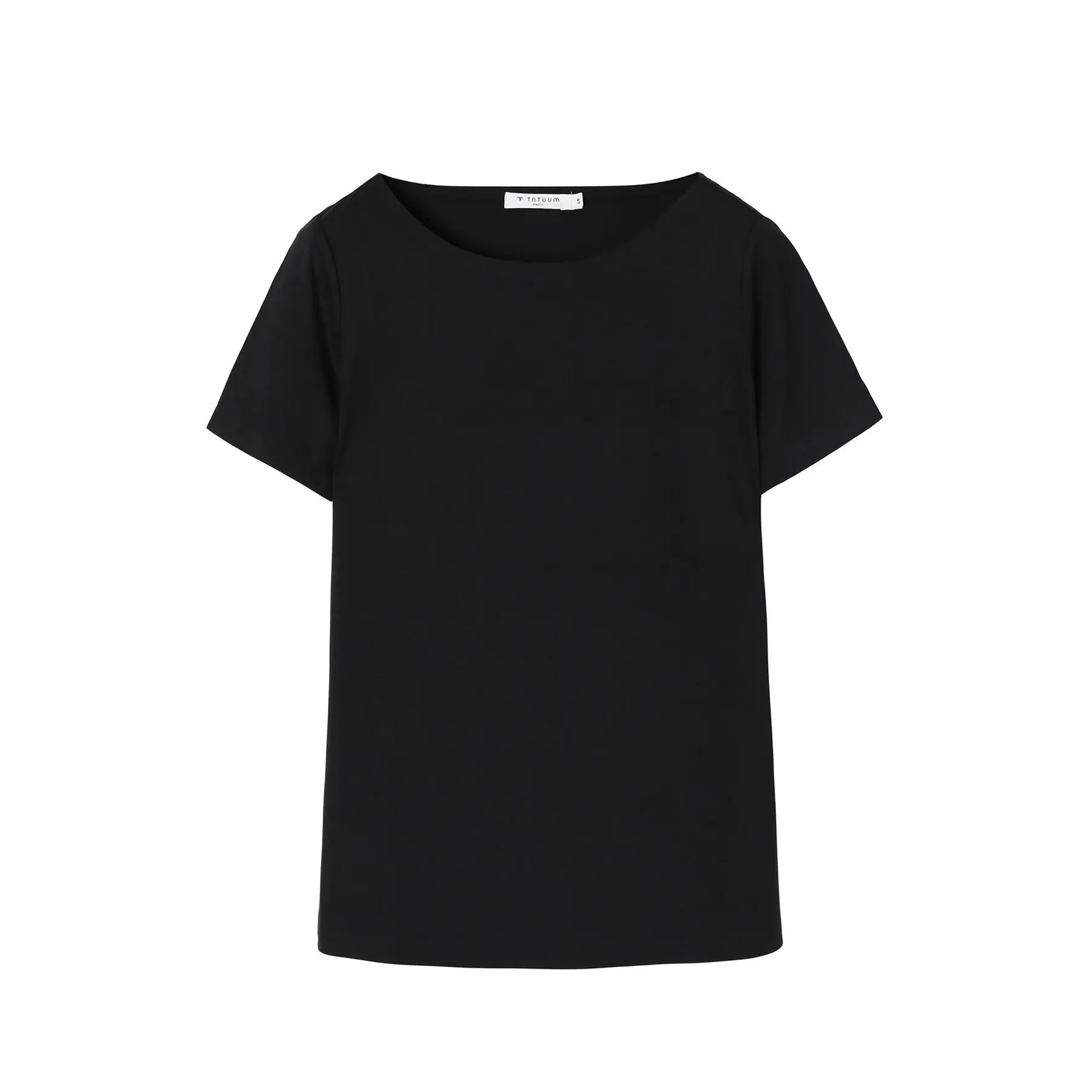 Black women's T-shirt by Tatuum, featuring a relaxed fit, short sleeves, and a round neckline, made from soft, breathable fabric.