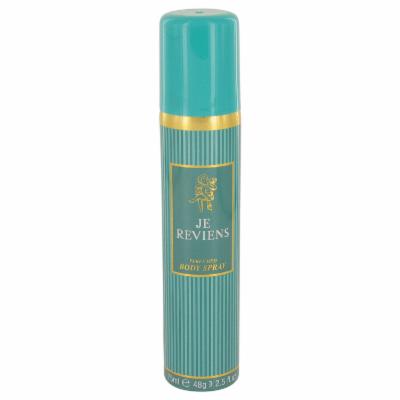 A teal aerosol can with gold accents, featuring the text "JE REVIENS" and a floral emblem, part of a pack of six 450ml body sprays by Worth Paris.