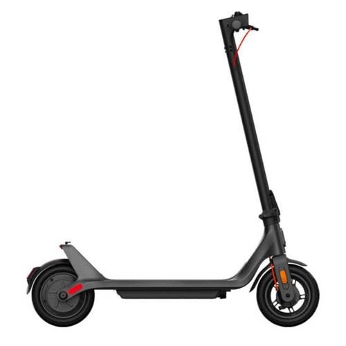 Xiaomi electric scooter in black, featuring a sleek design, 300 W motor, sturdy frame, and a prominent red brake light, ideal for urban commuting.