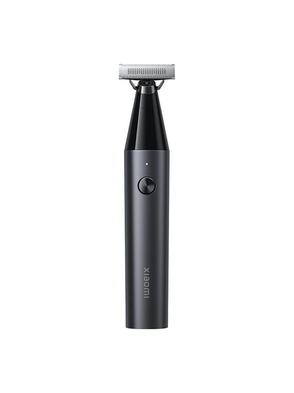 Sleek gray Xiaomi Uniblade trimmer with a tapered design, featuring a precision cutting head and a power button on the front for easy use.
