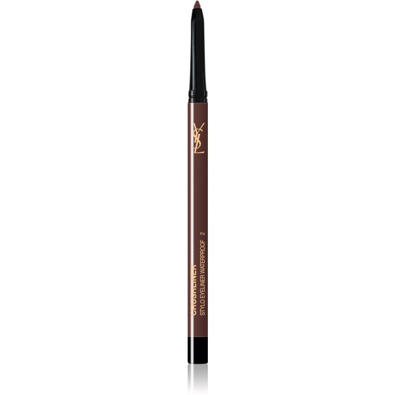 Yves Saint Laurent Crushliner Stylo Waterproof Eyeliner in #02 Brun Universel, featuring a sleek black pencil design with a fine tip for precise application.