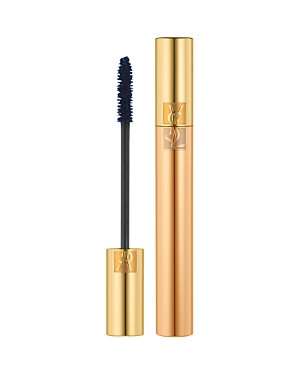 Luxurious blue mascara with a gold tube featuring the Yves Saint Laurent logo, accompanied by a brush with dense bristles for an instant false lash effect.