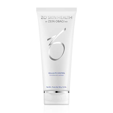 White tube with a sleek design, featuring the ZO Skin Health logo and "Cellulite Control" text, containing 150 g / 5.3 oz of body smoothing cream.
