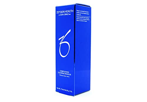 Bright blue packaging with white text, featuring the ZO Skin Health logo and product name "Complexion Clearing Masque," 85 g (3 oz), designed for skincare.