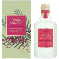 4711 Acqua Colonia cologne, clear glass bottle with textured design, pink label, gold cap, matching box with pink pepper graphics.